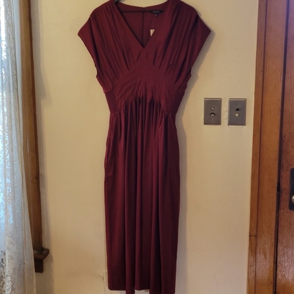 Madewell Pleated V-neck Midi Dress - vintage burgandy - Picture 5 of 6
